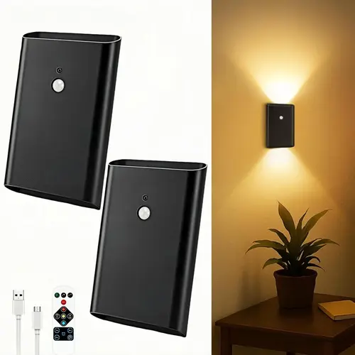 [Back To School] 2-Pack Rechargeable Smart LED Night Lights - 5000mAh Motion Sensor Wall Sconces, Magnetic Metal Fit, Auto Shut-Off, Adjustable Modes, LED Corner Lamp, Mood Lighting, Night Light for Kids, Indoor Wireless for Bedroom
