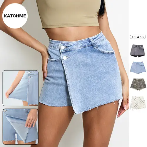 KatchMe Women's Leisure Layered High Waist Raw Hemline Durable Denim Skorts (2), Casual Chic Streetwear Outfits, Women's Wrinkle-Resistant Bottom, Summer Figure Flattering Stretchy Womenswear #TikTokMadeMeBuyIt #SummerEssentials #DenimOutfit #Bottoms