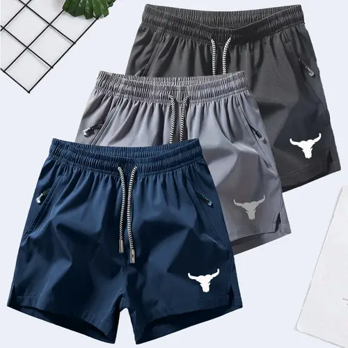 Men's 3-Pack 4-Inch Above-the-Knee Cow Head Print Active Running Shorts - Lightweight, Quick-Dry, Breathable Polyester Mens Bottoms for Gym, Training