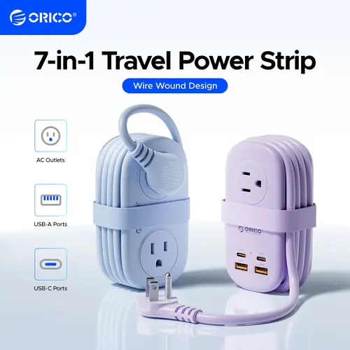ORICO Multi-Power Travel Power Strip, 15W/20W/65W/100W Output, 2-4 AC Outlets & 3-4 USB Ports with 4FT Short Cord, Compact Cruise-Approved Charging Station for Travel, Hotel & Dorm-AP3