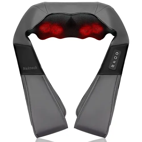 Medcursor Gray Shiatsu Neck & Shoulder Massager with Heat - 3D Kneading Portable Pillow, Selfcare Hands-Free Neck Massage Device, Ergonomic Fatigue & Pain Relief Deep Tissue Massager for Muscle Relaxation, Gift (No Pattern), Hands-Free Neck Massage Device