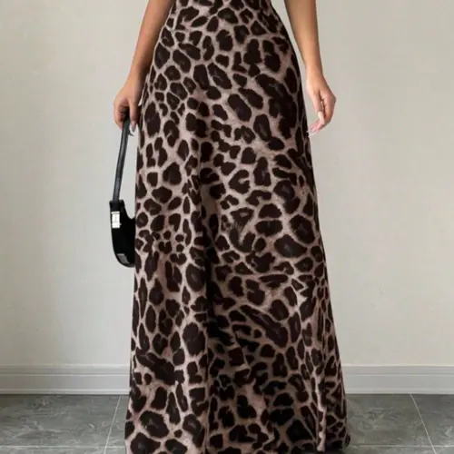 Women's Fashion Leopard Print Woven Maxi Skirt, Versatile High Waist A-Line Skirt, Casual Elegant Ladies Clothing for All Seasons, Bottoms