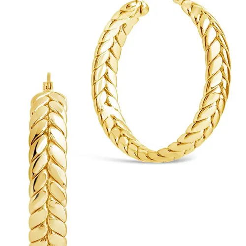 Sterling Forever Silver Double Row Herringbone Hoop Earrings, Gold Hoop Statement Pieces, Gold Earrings for Bold Look & Glam Finish