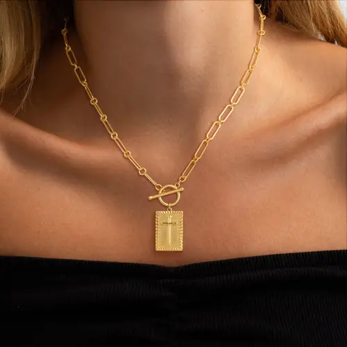 Female Chunky Cross Chain & Link Necklace - Hip Hop Jewellery Paperclip Chain Choker, Unisex Short Jewel Statement Necklaces, Daily Casual & Outdoorfun Accessories