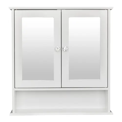 Karl Home Wall-Mounted Bathroom Mirror Cabinet: White, Double Door, Indoor Shelf Storage,dorm essentials,home decor