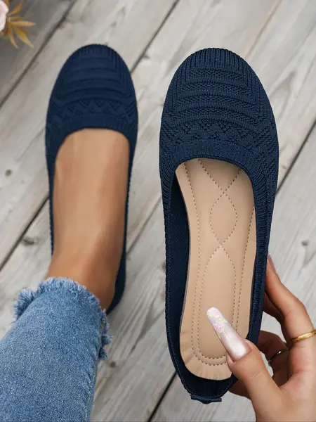 Fashionable Comfortable Low-Top Single Shoes, Round Toe Knit Shoes, Elegant Walking Shoes for All Seasons, Textile Upper, Flat, Breathable Durable Shoes, Casual Flat Shoes, Breathable Slip Ons