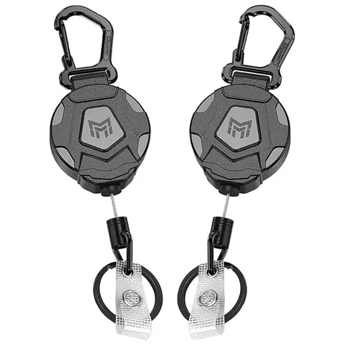 MNGARISTA Heavy Duty Retractable Keychain Badge Reel - Anti-Lost Keyring, EDC Gear, Belt-Mounted Holder Clip, Tactical ID Badge Reel, 31.5” Stainless Steel Cord, 8.0 oz ABS Carabiner, Business Accessory