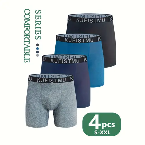 4-pack KJFISTMU Men's Breathable Boxer Briefs - High-elasticity mid-rise solid color underwear, suitable for running, fitness, and everyday wear, multi-color set - Fashionable men's gift, high-elasticity fabric men's sports styl Soft Stylish Stretchy