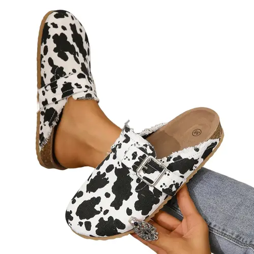 Women's Korean Style Casual Flat Heel Mule Flats Slip-On Shoes, Plain Color Round Toe Comfortable Walking Footwear for Daily Wear & Autumn Winter Seasons, Shoes Mules