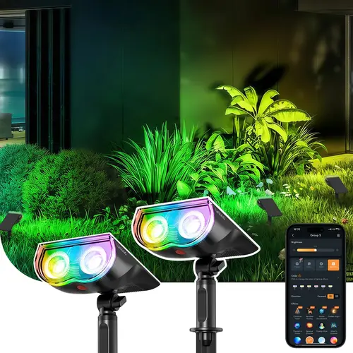 [Summer Vibes] Linkind SL5C Smart Solar-Powered LED Spotlight, App-Controlled WiFi Landscape Lights with Color-Changing Cool-Warm White, IP67 Water Resistant, Music Sync for Party Nights, Sensor Flood & Spot Lighting for Yard Garden