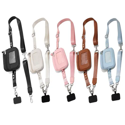 Adjustable Detachable Clip-and-Go Phone Crossbody Strap with Wallet, Wrist Strap, ID Window & Zipper Pocket - Hands-Free Mobile Cellphone Accessories for Women