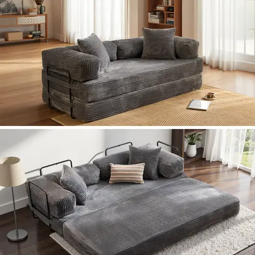 CAODOC 80"Oversized Boneless Couch, 5-in-1 Convertible Sleeper Sofa Bed, Deep Seat Corduroy Modular Floor Sofa, Foldable Pull-Out Couch for Living Room, Apartment,No Assembly