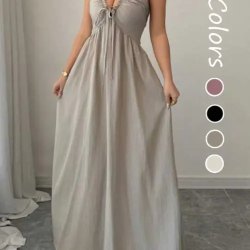 Women's A-Line Sleeveless Dress Fit with Adjustable Straps, Stylish Lace-Up Detail for Summer, Casual Elegant Fashion for Women