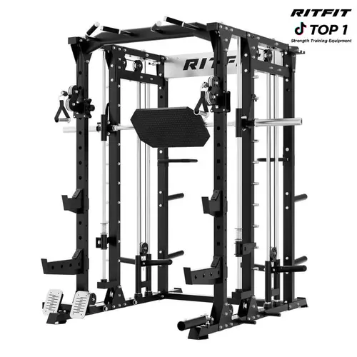 RITFIT BUFFALO Adjustable Multifunctional Smith Machine - Heavy Duty, Compact Unisex Strength Training Equipment with Lat Pulldown, Cable Crossover for At-Home Full Body Workouts
