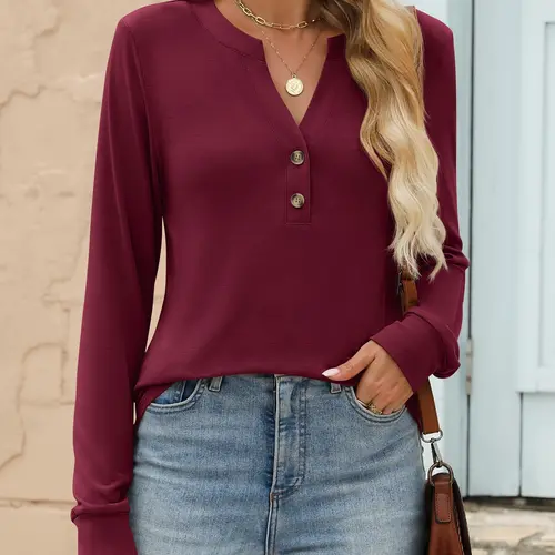 ANRABESS Womens Long Sleeve Henley Tops V Neck Dressy Casual Loose Fit Shirts Fall Flowy Blouses 2026 Trendy Clothes