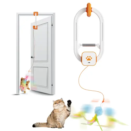 HappyCode Rechargeable Interactive Cat Toy - Auto Teaser Wand with 2 Modes (360° Spinning, Irregular Rocking), Elastic Cord, Tough Door Clip, Animal Print, Keeps Pet Engaged, Ideal International Cat Day Gift, TikTok Shop Spring Glowup Summer Wins