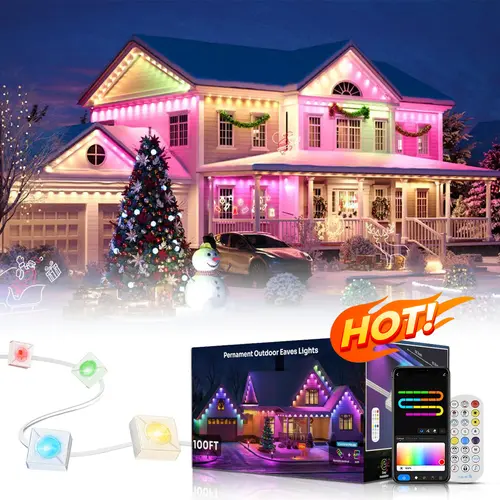 GALENTAL RGBIC Permanent Outdoor Eaves Lights, IP67 Waterproof Smart Outdoor Lights with Alexa & Google Assistant, 75 Scene Modes, Music Sync, Remote and Bluetooth App Control, 16 Million Colors for Holiday and Everyday Decor