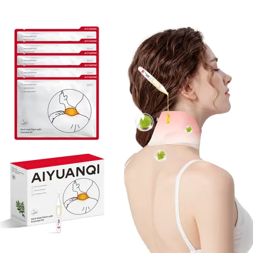 AIYUANQI Herbal Neck Heating Patches for Stiff Neck & Tension Relief, Scented Hot Compress with Ginger & Mugwort Oil, 5 Count, Lasts 4-8 Hours