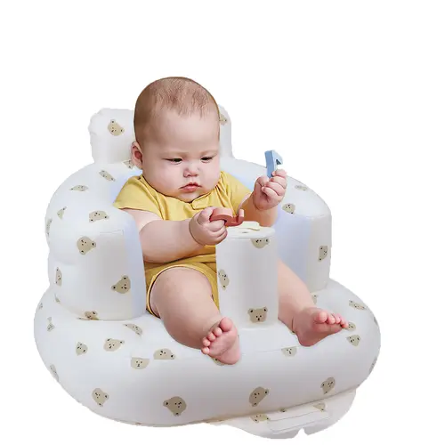 Baby Inflatable Seat with Suction Cups for Babies 3 Months & Up, Baby Floor Seats for Sitting Up with Built in Air Pump, Blow Up Baby Chair for Infants - Bear Head Supportive Airbags toddler items high chair for baby
