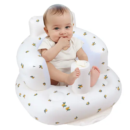 Inflatable Baby Floor Seat with Built-in Air Pump, Soft PVC Baby Chair with Full Back Support, Quick Inflation, Easy Storage for Camping, Eating & Sitting Up (3-36 Months Infants)
