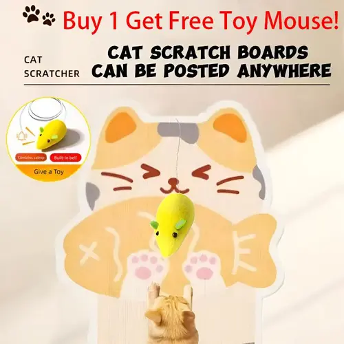 【Buy 1, Get Free Toy Mouse!】Wall Mounted Cat Scratching Board Thickened Durable Wear Resistant Protects Furniture from Cat Scratching Suitable for walls Sofas Cabinets Doors Glass Personalized Cat Tree Tower Cat toy mouse Pet supplies Scratcher tiktokshop