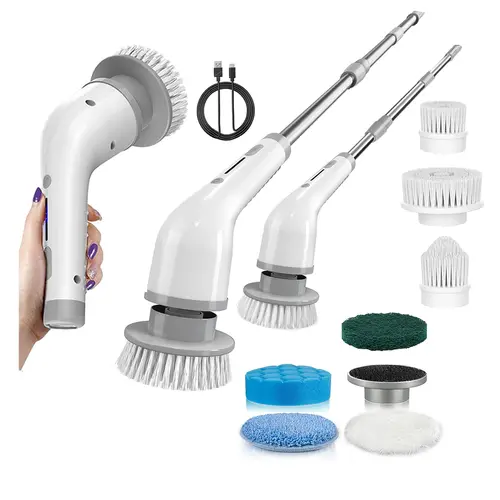 Cordless Power Scrubber, Electric Spin Scrubber with 8 Replaceable Brush Heads - 90mins Work Time, 3 Adjustable Sizes, 2 Speeds, USB Rechargeable Scrubbing Spin Brush for Bathroom Shower Floor - Powerful Cleaning Tool