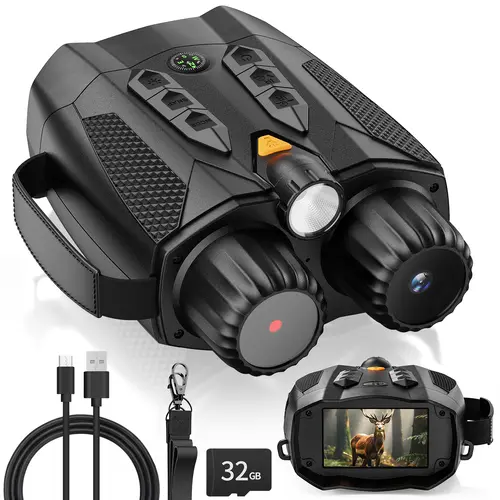 MINENER 4K Night Vision Goggles with compass&32GB Card,NiteHawk Binoculars with 3"Large Screen,10X Zoom+7 IR Levels,Suitable for home security,Hunting,Outdoors Telescopes,Camping,Gift for man,Birthday gift Hiking Essentials ，summerwins#fathersdaygift