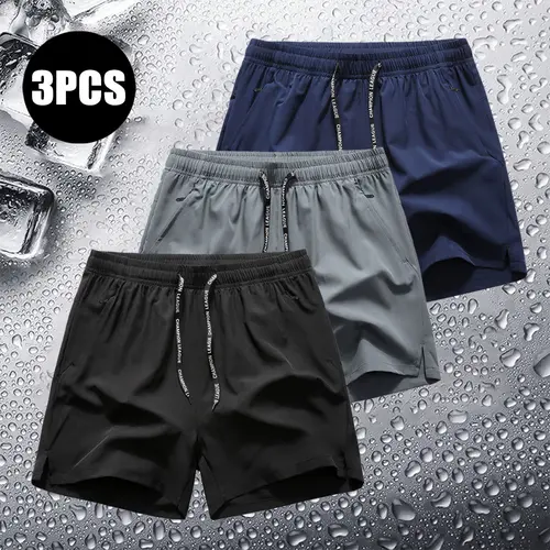 Men's Ice Silk Breathable Quick Dry Three Quarter Length Shorts for Running & Fitness - 3 Pack men's  shorts baggy short gym  shorts  for  men fathersdaygift,clothes for back to school,first day of school outfits