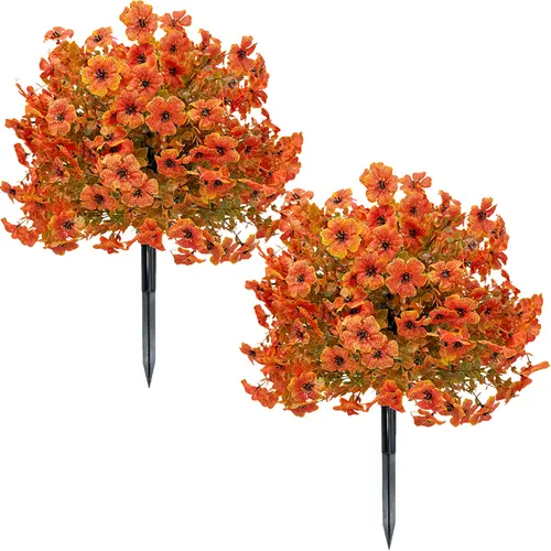 2 Pcs Artificial Flowers with Ground Spikes,Garden Stake Faux Greenery Shrubs Garden Accessories 23" for Outdoor/Indoor Use, No Maintenance Weatherproof Decoration for Porch, Patio, Garden, Balcony, Wedding, Thanksgiving& Christmas summerwins