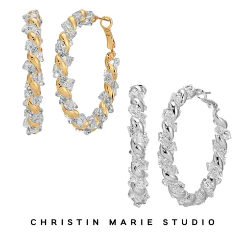 Twisted Crystal Hoop Earrings