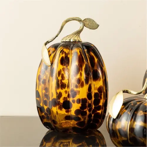 Glitzhome 8"H Amber Dots Glass Halloween Harvest Pumpkin