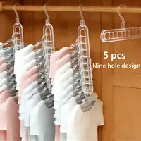 3/5-Pack Heavy-Duty Foldable Plastic Pants Hangers with 9 Holes - Adjustable Hooks, Anti-Slip, Space-Saving House Organizers for Jumpers, Closet Organization, Organizer Storage