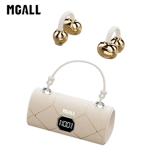 MGALL X22 Clip-On Bluetooth Headphones - Light-Luxury Leather Handbag-Style, Comfortable Fit, 2025 Bluetooth 6.0, LED Display, HiFi Sound, Sports Use, Gift for Girlfriends, for Music/Calls, School, Work from Home, Music Setup, Wireless Headphones