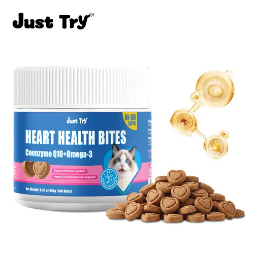 Chicken Flavored Coenzyme Q10 (CoQ10) & Taurine Cat Treat Supplements, Advanced Formula for Feline Heart Support, 300 Count