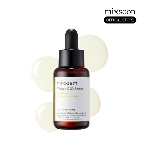 [mixsoon Official] Vitamin C 20 Serum 0.34 Fl. Oz. / 10ml — 20% Pure Vitamin C, Lightweight Non-Sticky Face Serum, Korean Glass Skin, Antioxidant, Radiance