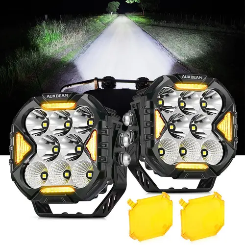 AUXBEAM 4 in CUBE-Z Series Combo LED Pods - Off-Road Light Bar Car, 10v-30v Compatibility, White DRL, Amber Turn Signal, Spot-Flood Combo Beam, 12v Wiring Harness Relay, 2 Amber Light Covers, Jeep Accessories,car accessories toolupgrade