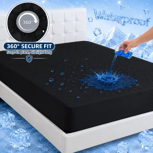 Bepatio Waterproof Mattress Protector -Queen ,Twin Size, 6''-18'' Deep Pockets Fitted Sheet  With Cooling & Breathable Friendly Fabric , Machine Washable Bedding Cover for Bedroom, Guest Room,School,Solid Color, Bamboo Sheet Set