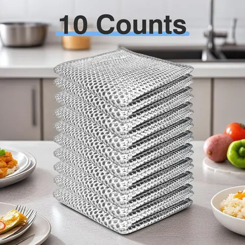10 Counts Multipurpose Non-Scratch Wire Dishcloths – Double-Layer Reusable Dishwashing Rags for Wet & Dry Use, Kitchen Cleaning Cloth for Sinks, Pans & Dishes, Washable & Durable