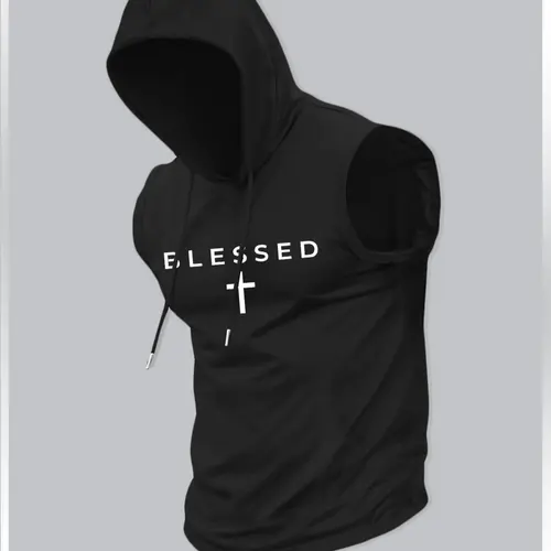 Men's Fashion Hooded Sports Vest, Sleeveless Sports Top, Sleeveless Gym Tops, Sleeveless Workout Vest, Casual Summer Wear, Casual Gym Vests, Moderate Fabric Thickness, Fitted Style, Ideal for Outdoor Activities