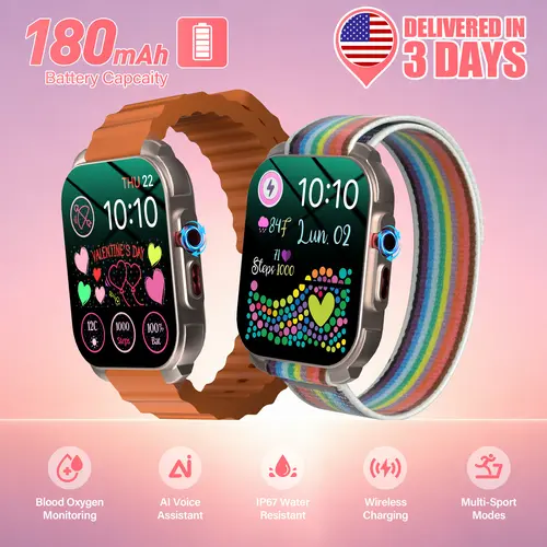 HDM Women's Slim Lightweight Silicone Smart Wristwatch - Wearable Device with HD Touchscreen, Bluetooth Calls, Wellness Tracker, Stylish Dual-Band Design, Back to School Gift