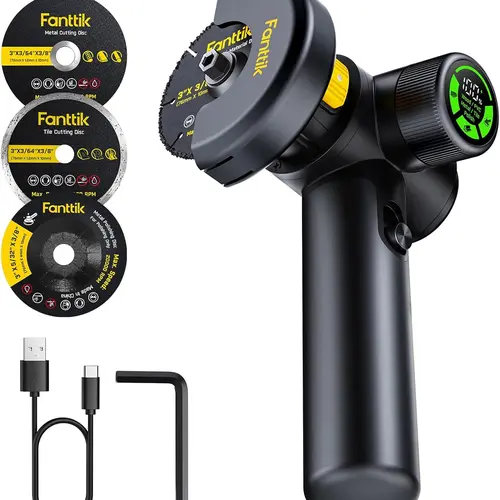 Fanttik M10 ACE Cordless Brushless Angle Grinding Machine, 3-Inch Compact Power Tool - 10000RPM Mini Cutter, LED Display, 3 Variable Modes, Double Security, USB-C Fast Charging, Batteries Included, 4 Blades for Home Metal Heavy Duty Use, Father's Day Gift