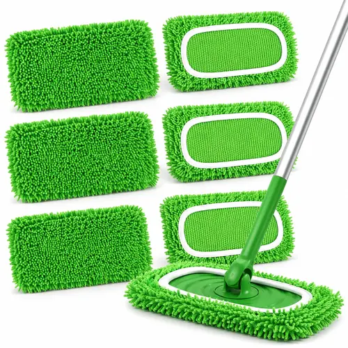 Washable Reusable Mop Replacement Pads 6 Count, Durable Absorbent Microfiber Cleaning Mop Cloths, Multi-Surface Floor Refills Compatible with Standard Mop Bucket Systems for Household & Commercial Office Use
