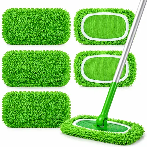 6 Pack Washable Microfiber Mop Pads, Super Absorbent Reusable Mop Cloths, Dry & Wet Use Household Floor Cleaning Pads Compatible with Most Flat Mops for Hardwood, Ceramic Tile, Laminate Floors