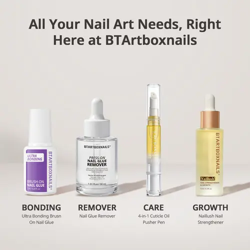 BTArtboxnails Press On Nails Glue Remover Set - Acetone-Free, Odorless,4-in-1 Cuticle Care Pen, Gentle & Non-Irritating Quick Apply & Remover for Fake Nails