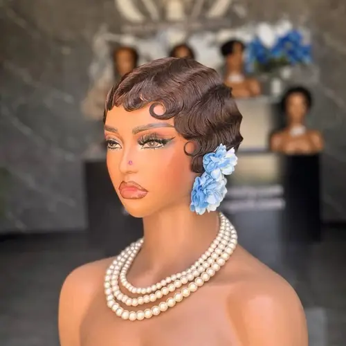 ShowReal Glueles Wigs Short Finger Wave Wig for Black Women Pixie Cut Wigs Machine Made Wig Brazilian Virgin Human Hair Wigs
