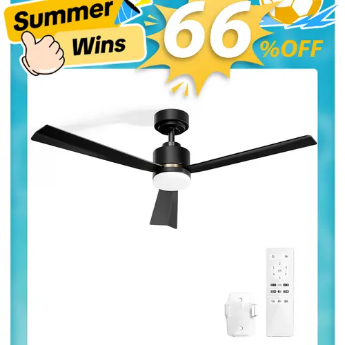 Ceiling Fans with Light, 52 Inch Low Profile Ceiling Fan with Light and Remote, Flush Mount, Reversible, Low Noise, Black Gold, Dimmable, 1/4/8 Timer, Ceiling Fan for Dorm, Indoor Use