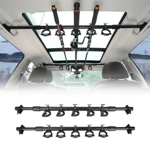 Hikeen Car Roof Fishing Rod Holder, Heavy-Duty Metal & Rubber Rod Rack, Adjustable 29-48" Fits SUVs, Vans & Wagons, Holds Up to 5 Rods, Secure No-Slip Mount