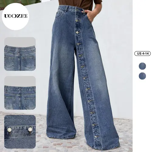 UOOZEE Women's High-Waist Wide-Leg Basic Jeans - Breathable Cotton Blend Denim Trousers with Elastic Back Waist, Comfortable Loose Cut That Softens Hips and Thighs, Foldable for Casual Wear, Valentine's Day Option, Pocket, Valentines Day, Loose Cut Soften