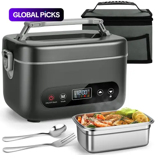 1.2L Leakproof BPA-Free Cordless Electric Heated Durable Lunch Box, Travel Lunchbox, Black, 20,000mAh Rechargeable Portable Food Warmer with 5-Sided Heating and Automatic Temperature Control, Heat Up Lunch Box Portable #GLOBAL PICKS