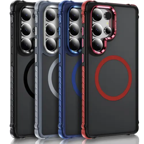 For Samsung Galaxy S23 S24 S25 Plus S26 Ultra FE Shockproof Camera Stand Magnetic Case Compatible With MagSafe Heavy Duty Bumper Translucent Clear Cover